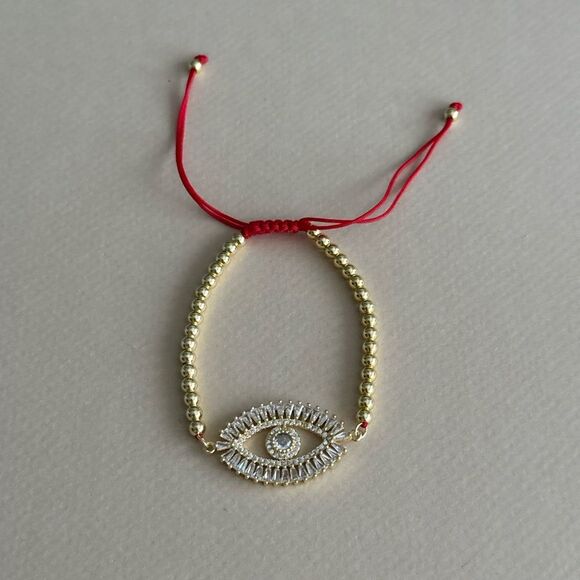 Gold and Red Evil Eye Bracelet #1860 - Picture 1 of 2